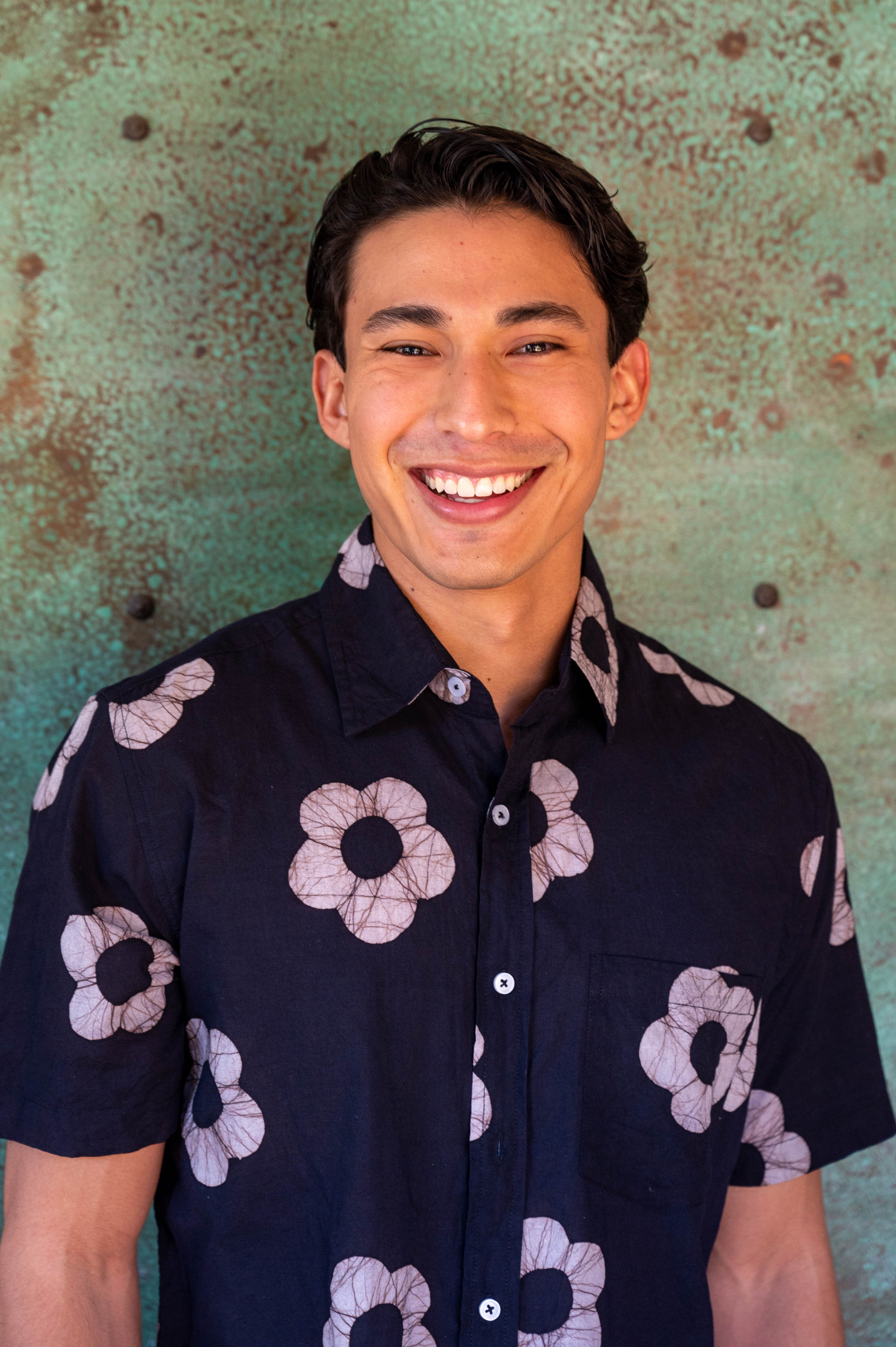 'The Folk' Short Sleeve Shirt in Black Rose - Hand Block Printed