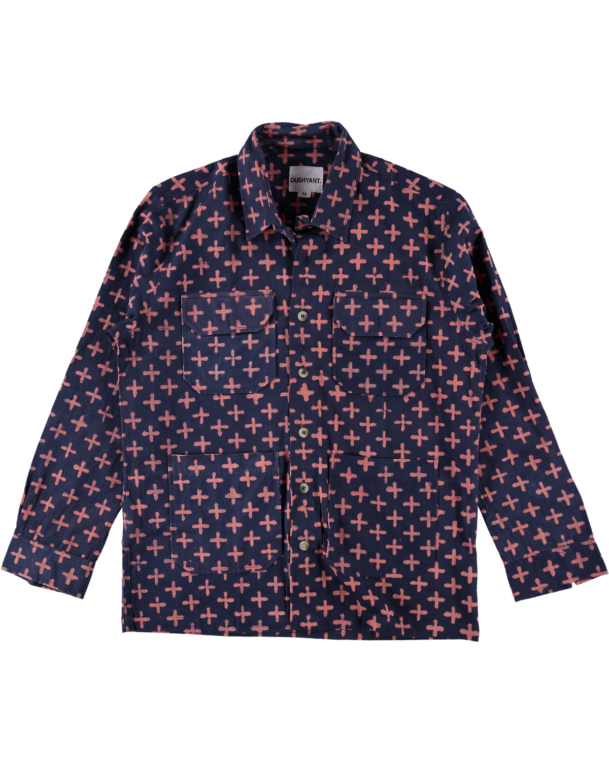 Hand Block Printed Derek Overshirt in Navy Plus Sign Twill