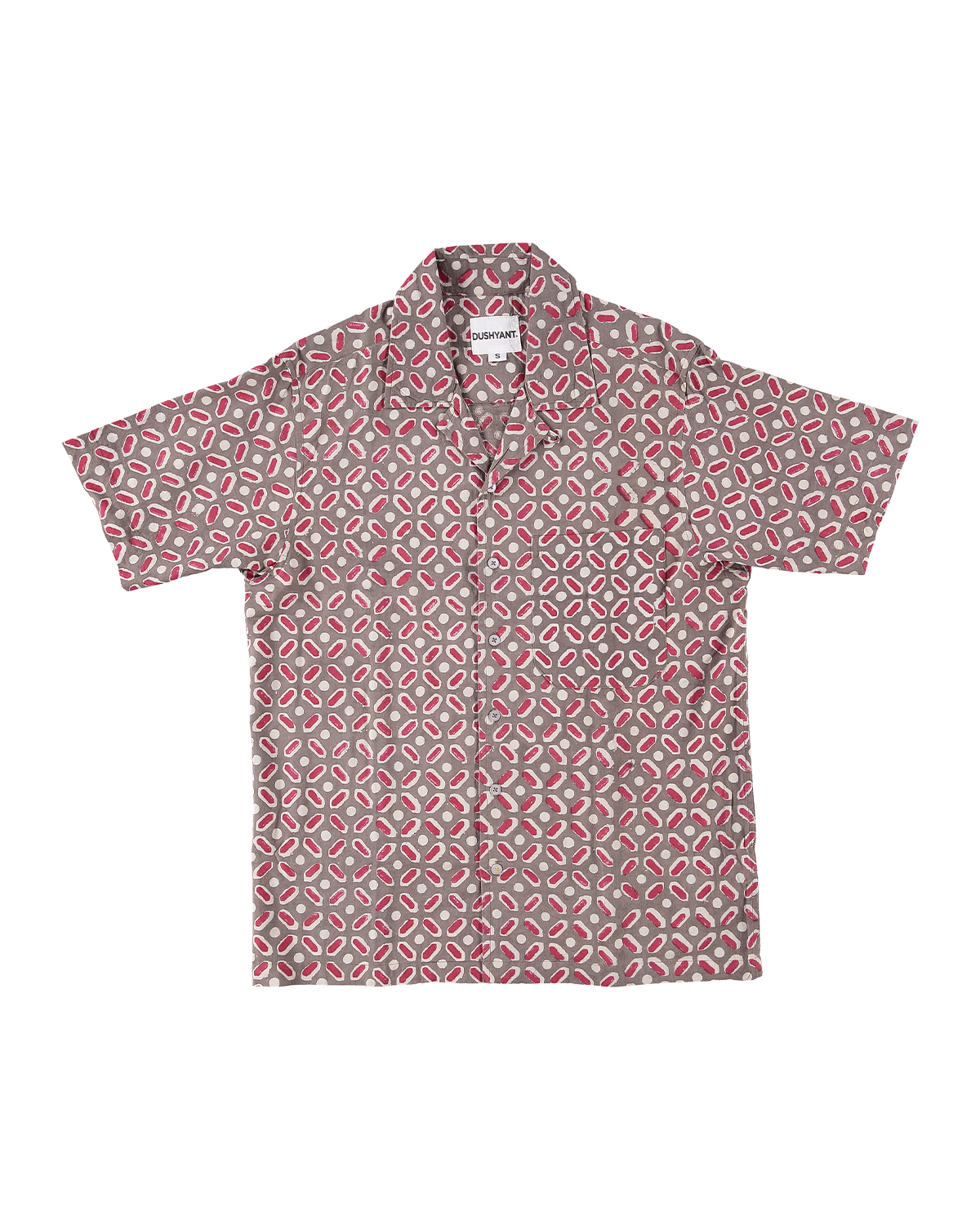 Hand Block Printed 'The Don' Camp Collar Shirt in Beige Dice Art Print