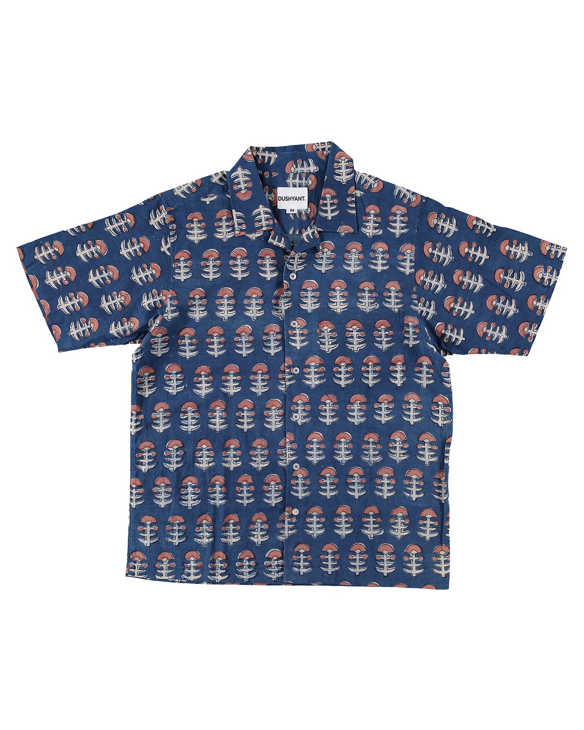 Hand Block Printed 'The Don' Camp Collar Shirt in Dark Blue Tribal Print