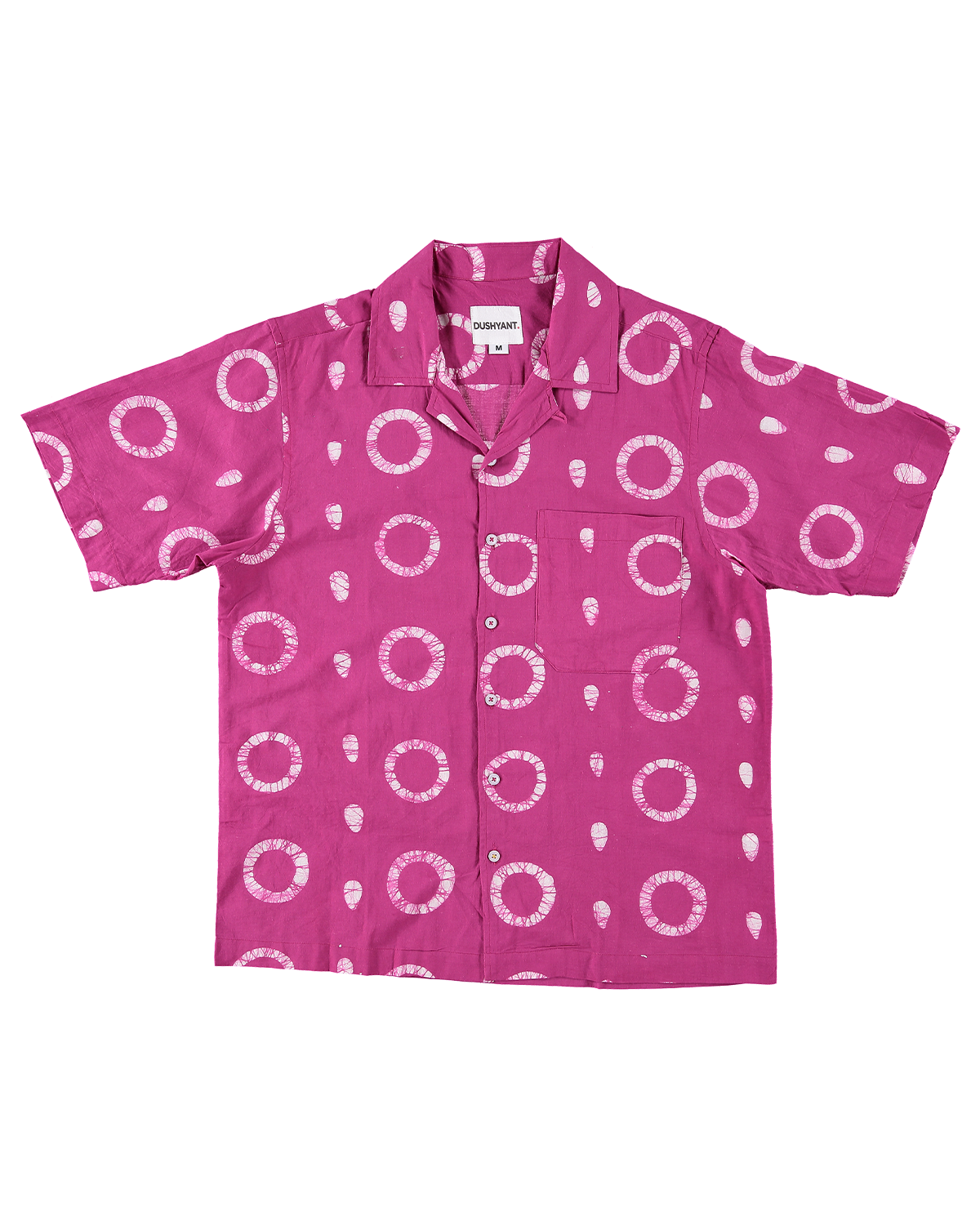 Hand Block Printed 'The Don' Camp Collar Shirt in Magenta Circles Art Print