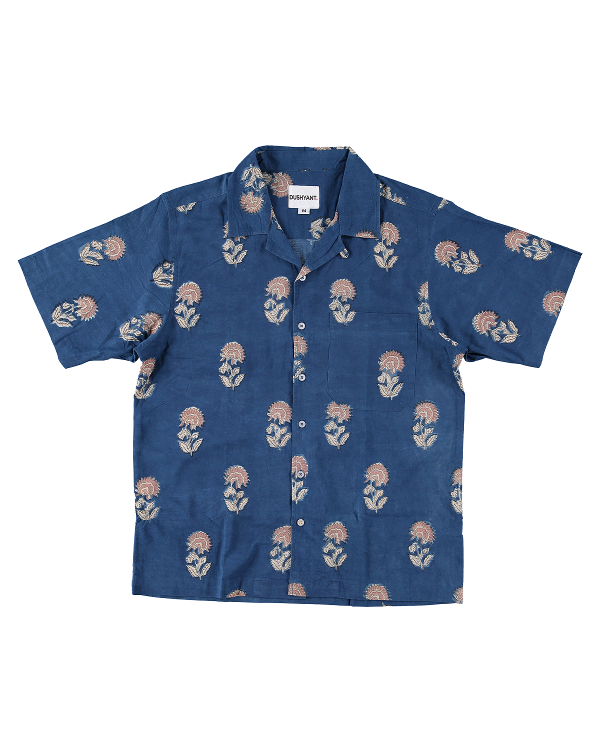 Hand Block Printed 'The Don' Camp Collar Shirt in Navy Tribal Floral Print