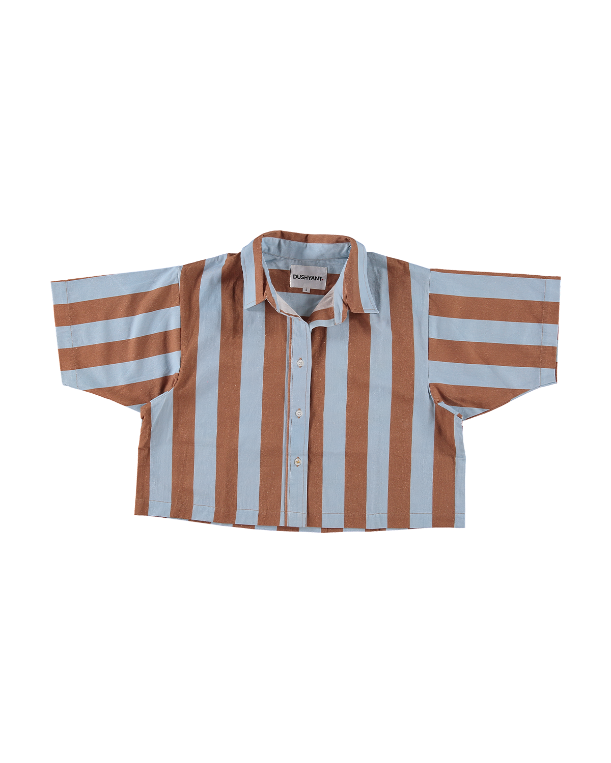 Hand Printed 'The Cami' Crop Shirt in Blue and Brown Stripes