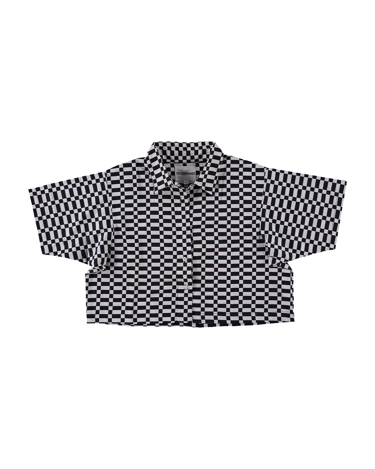 Hand Printed 'The Cami' Crop Shirt in Checkers Twill