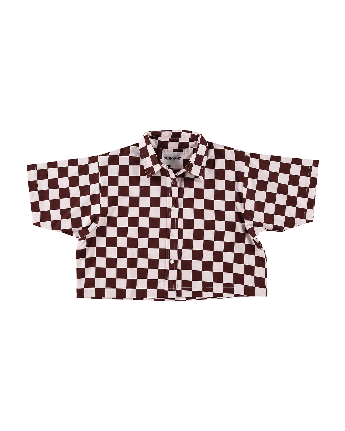 Hand Printed 'The Cami' Crop Shirt in Chocolate and White Chessboard