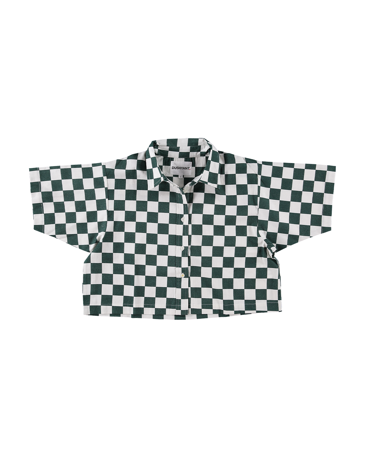 Hand Printed 'The Cami' Crop Shirt in Green and White Chessboard