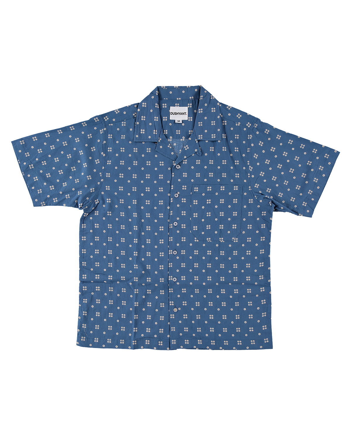 Hand Printed 'The Don' Camp Collar Shirt in Blue Dots Print