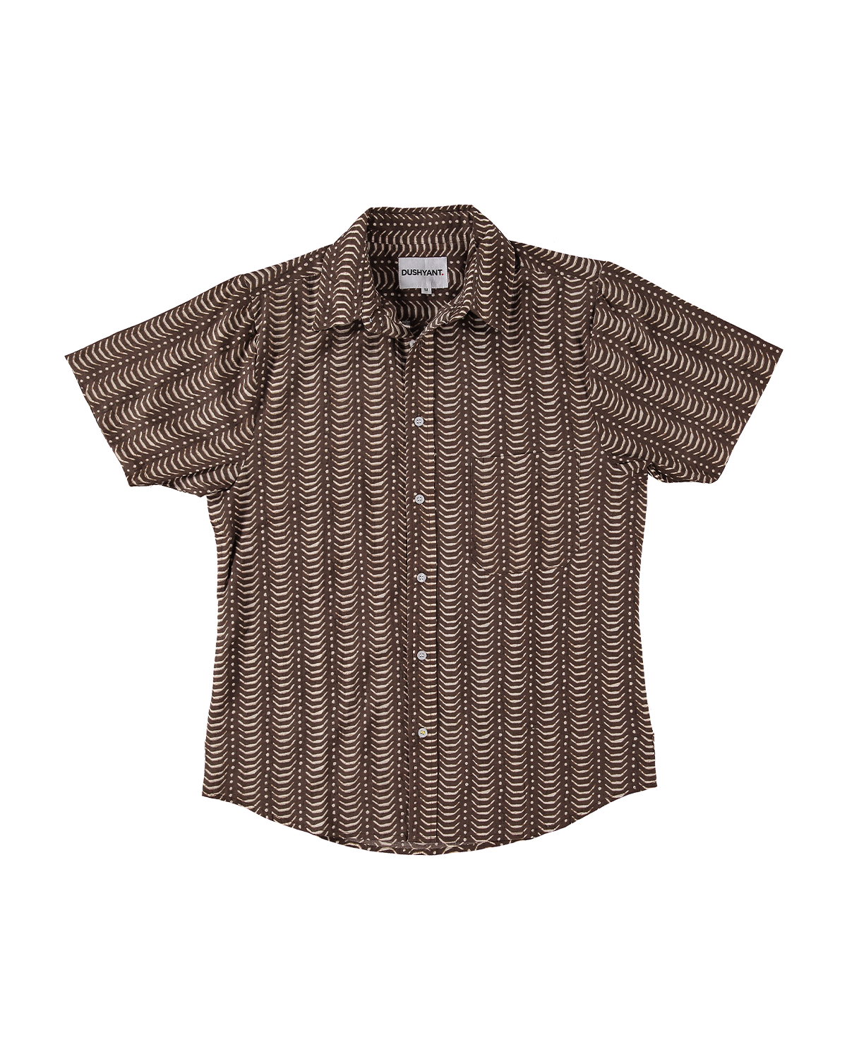 Hand Printed 'The Folk' Short Sleeve Shirt in Brown Zig-Zag Print