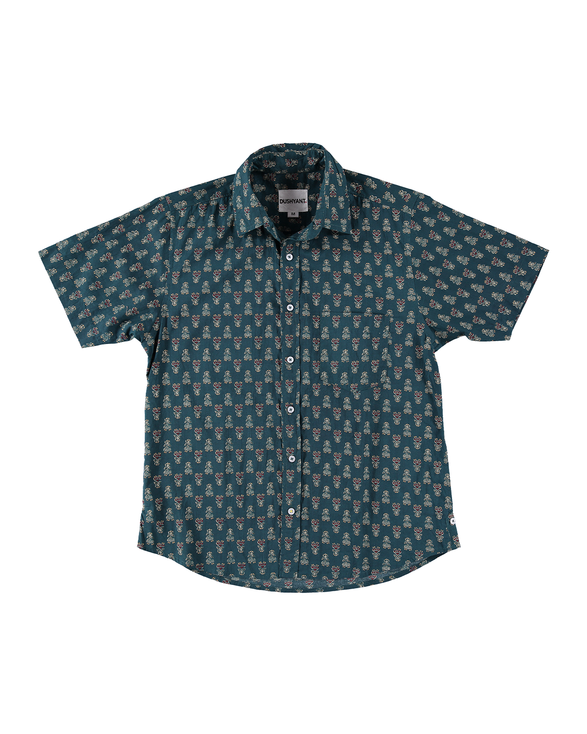 Hand Printed 'The Folk' Short Sleeve Shirt in Emerald Motif