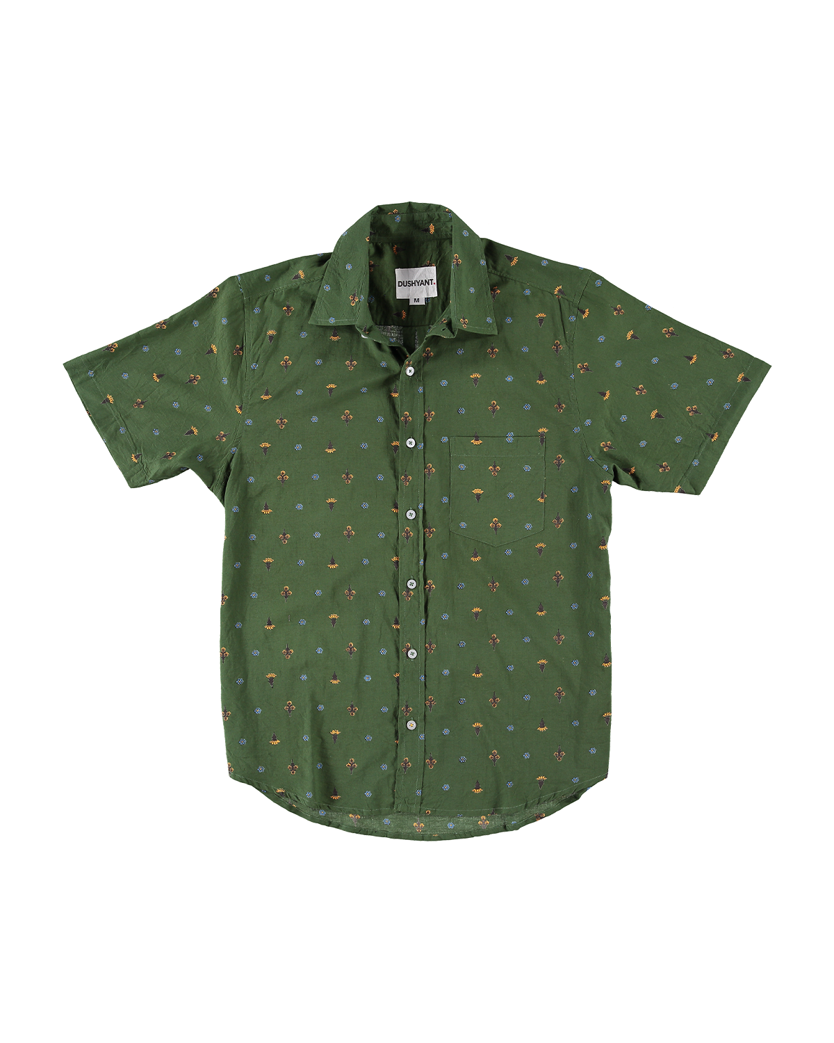 Hand Printed 'The Folk' Short Sleeve Shirt in Green Mini Floral Print