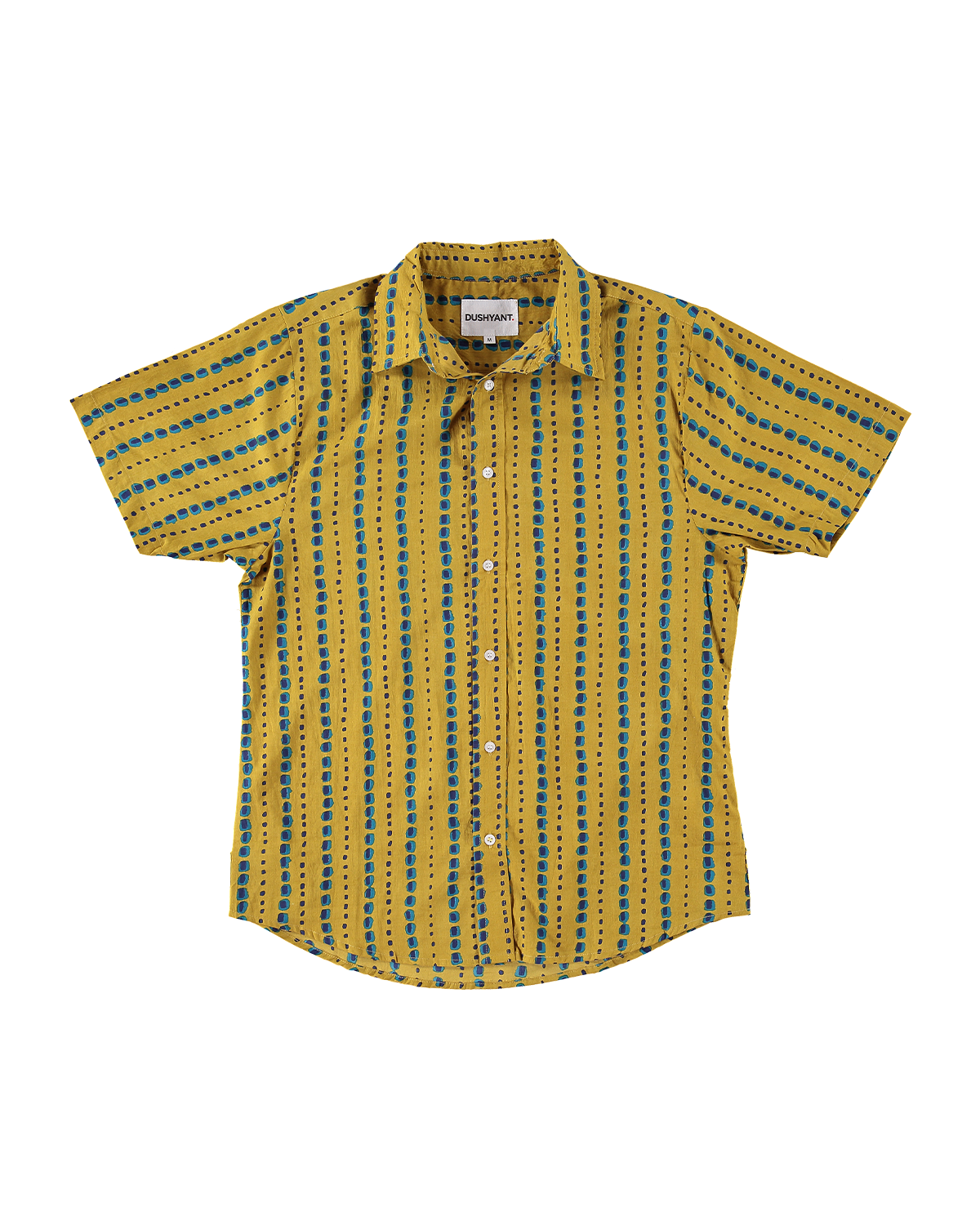 Hand Printed 'The Sheril' Short Sleeve Shirt in Mustard and Teal Print