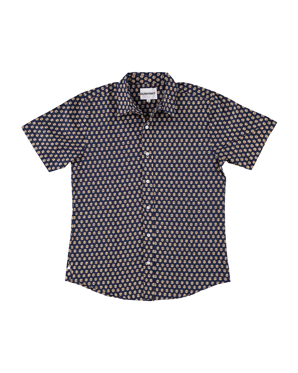 Hand Printed 'The Sheril' Short Sleeve Shirt in Navy Motif