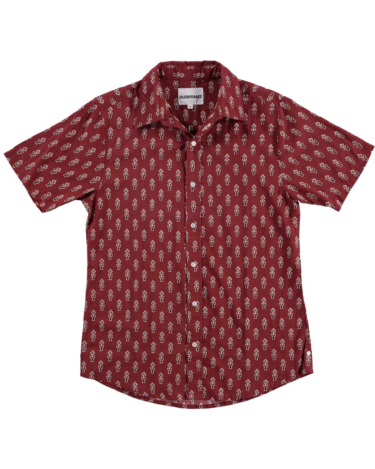 Hand Printed 'The Prat' Short Sleeve Shirt in Burnt Orange Motif Print