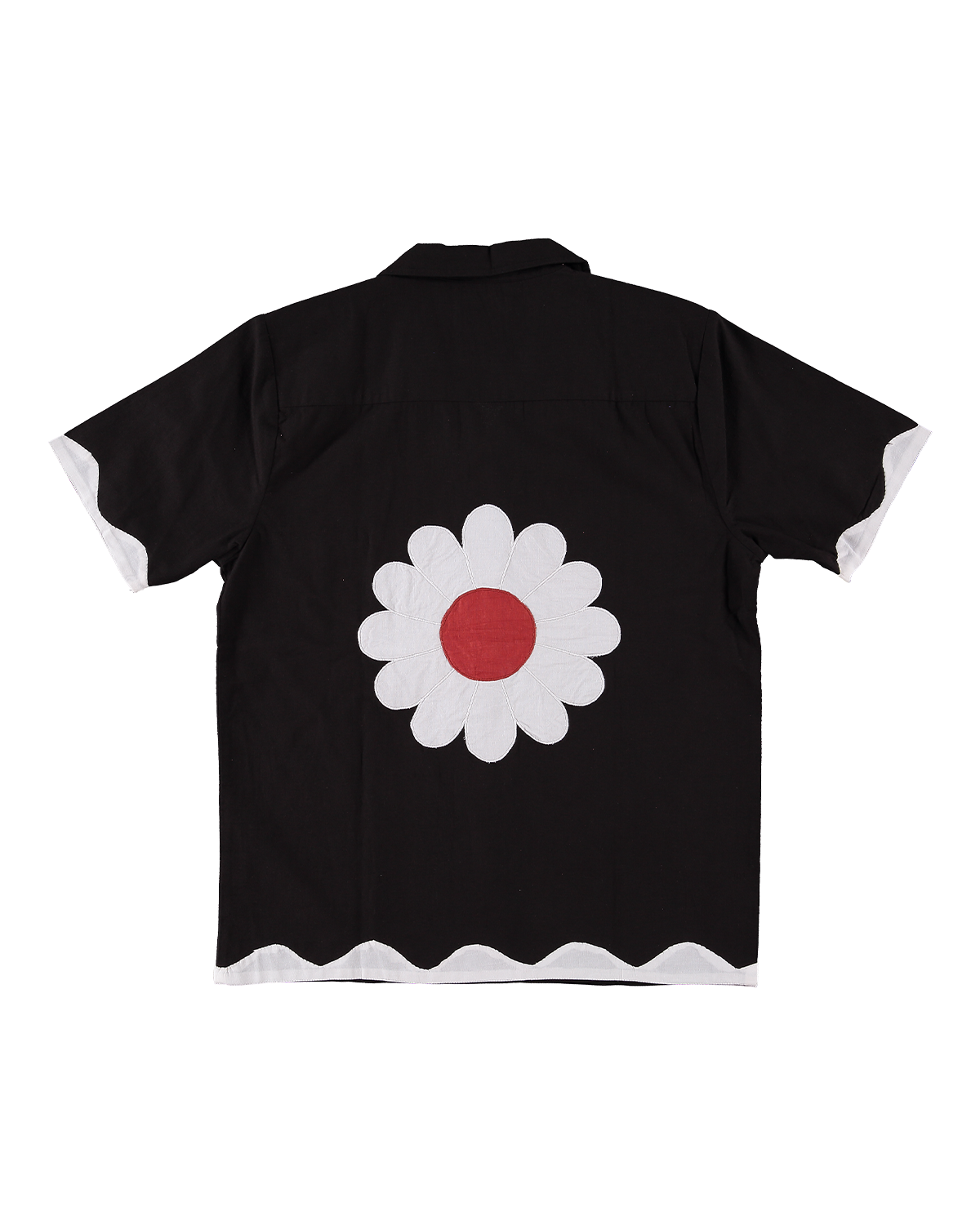 'The Don' Camp Collar Shirt in Black Flower Appliqué