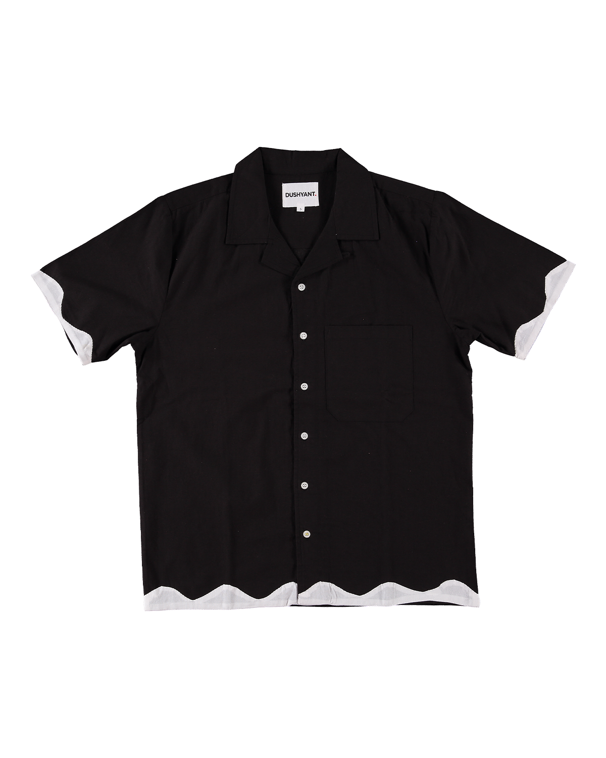 'The Don' Camp Collar Shirt in Black Flower Appliqué