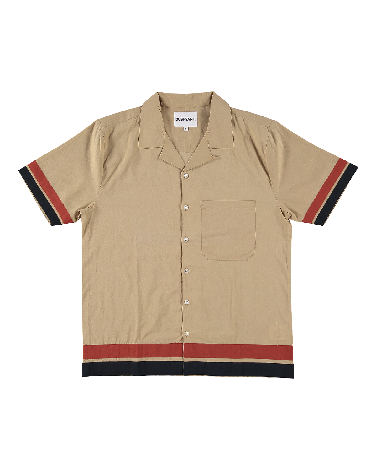 'The Don' Camp Collar Shirt in Khaki Ivy Stripe