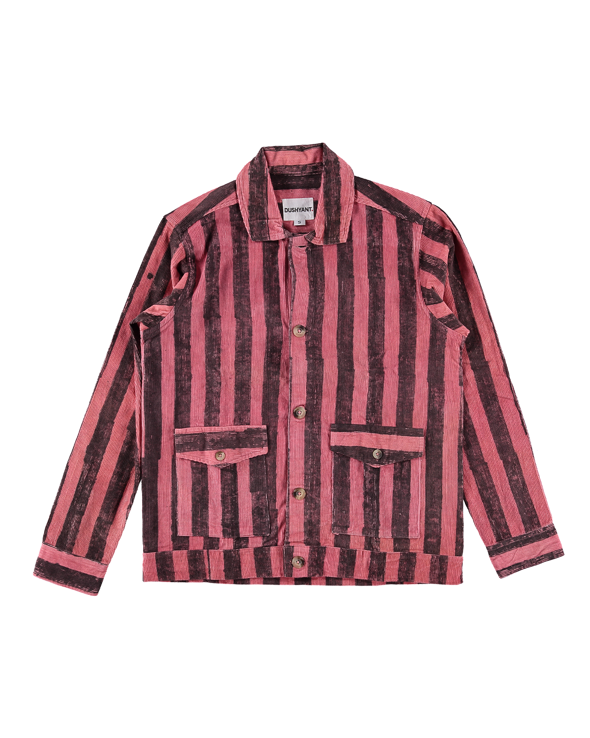 'The Eames' Jacket in Coral and Black Stripes in Heavyweight Corduroy